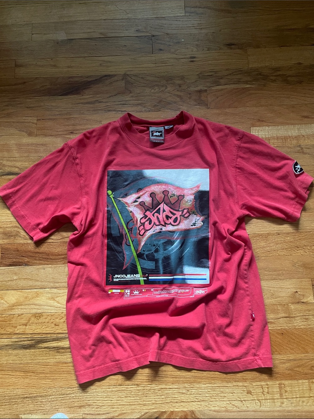 JNCO Red Graphic Short Sleeve Tee with Flag Print